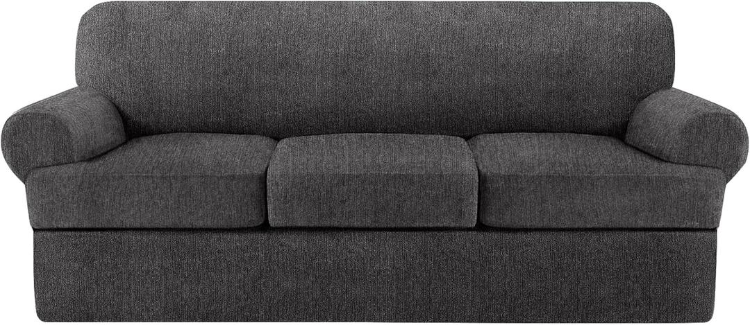 4 Piece T Cushion Sofa Slipcovers Stretch Couch Cover Furniture Covers with 3 Individual T Cushion Covers, Machine Washable for Living Room (Dark Gray, 3 Cushions)