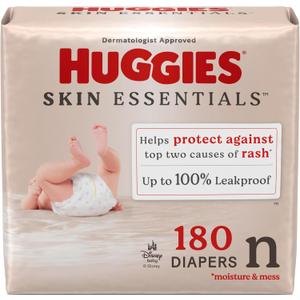 Huggies Size Newborn Diapers, Skin Essentials Baby Diapers, Size Newborn (6-9 lbs), 180 Count (3 Packs of 60)