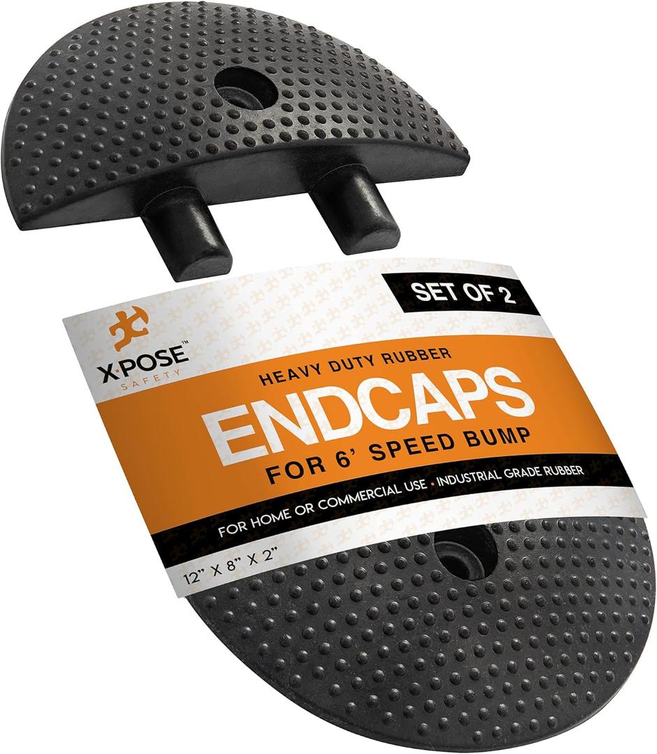 Xpose Safety Rubber End Caps for 6 Ft Speed Bumps (Set of 2)  Modular Interlocking Accessories for Driveways, Roads, and Parking Lots (1 Pack)