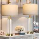 26" Gold Glass Table Lamps Set of 2, 3-Way Dimmable Touch Control Living Room Lamp with USB C+A Ports & AC Outlet, Modern Bedside Lamps, Elegant Bedroom Lamps for Nightstand Side End Table Desk
