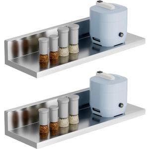 Stainless Steel Shelf, 8.6 x 24 Inches, 2 Pack Wall Mounted