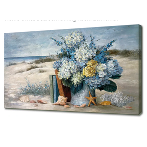 Coastal Blue Flower Wall Art for Living Room Beach Floral Canvas Print Modern Hydrangea Flowers Picture Ocean Theme Seascape Print Painting Hanging for Home Office Bedroom Dining Room 20x40inch