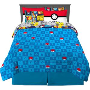Franco Pokemon Bedding Super Soft Comforter and Sheet Set with Sham, 7 Piece Queen Size, (Official Licensed Product)