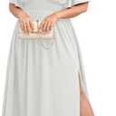 SCOMCHIC Women Plus Size Maxi Formal Dresses Wedding Guest Cocktail Short Sleeve V Neck Smocked Slit Long Flowy Dress (White, XXL)
