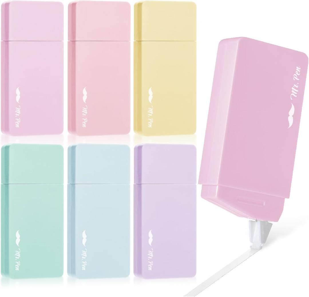 Mr. Pen- Aesthetic Correction Tape, 0.2" x 236", 6 pcs, Pastel Colors, Cute Correction Tape