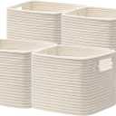 UBBCARE Storage Cubes 4 Pack, 11x 11x 7.8 Cube Storage Bin with Handles, Cotton Rope Baskets for Organizing, Woven Baskets for Shelf, Baby Nursery, Toy Storage, Closet, Classroom, Beige