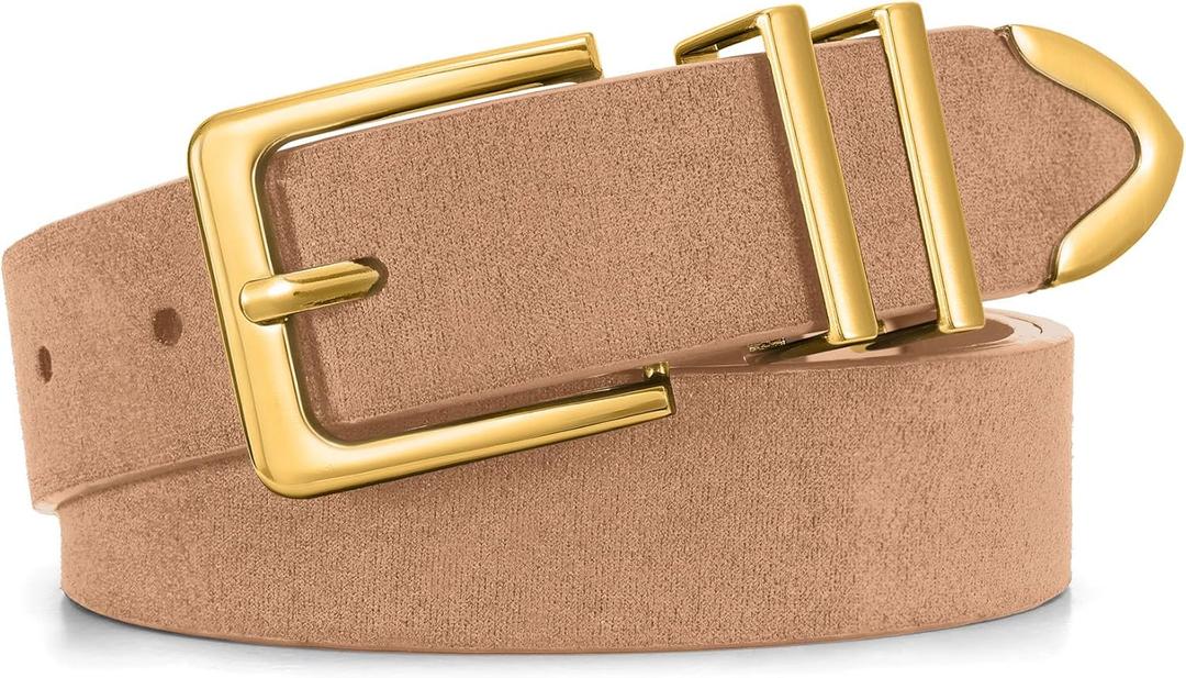 WHIPPY Women Suede Belt with Gold Buckle Fashion Ladies Casual Waist Belt for Jeans Pants