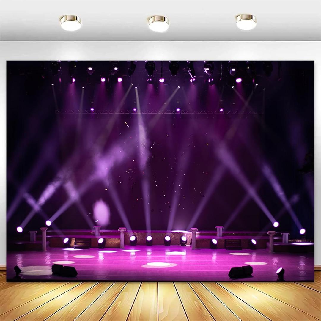 Withu Stage Purple Spotlight Backdrop Fabric Concert Live Show Drama Music Dance Disco Party Decorations Banner Birthday Prom Festival Events Photography Background 7x5ft