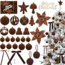Christmas Ornaments Set, 38Pcs Brown Velvet Christmas Ornaments for Xmas Tree Decorations Shatterproof Hanging Flocked Balls Assorted for Indoor Home Party Holiday Decor Gifts