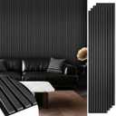 Acoustic Wood Slat Panels 4 Pack 106" x 12.6", Soundproof Wooden Wall Panels, 3D Fluted Panel for Interior Wall Decor, Living Room, Bedroom - Black (Cover Approx. 37 sq.ft)