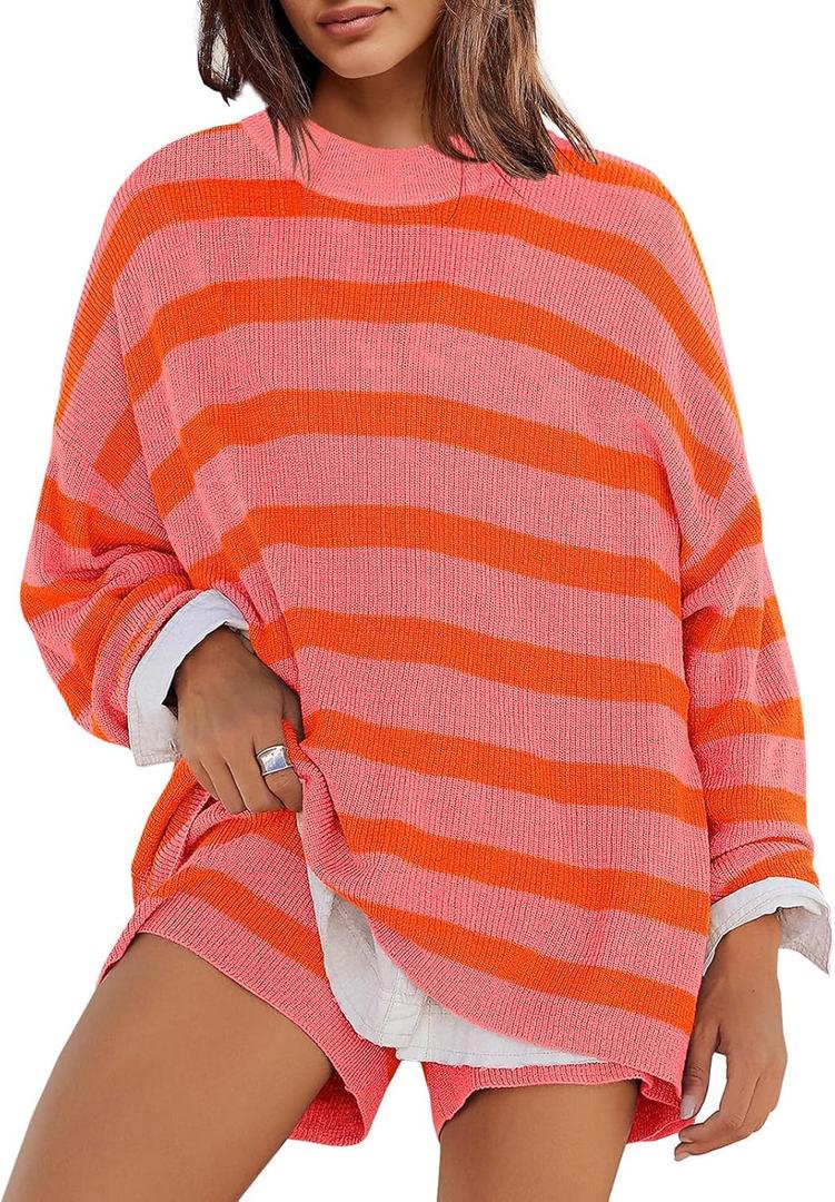 Panadila Womens Striped Sweater Set Oversized Lounge Sets Matching Pajamas Long Sleeve Sweater Top and Shorts (M)