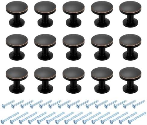 uxcell 15Pcs Round Cabinet Knobs, 1.2" Dia x 1.1" Height Drawer Knob Handle Pulls for Kitchen Cabinets Bedroom Dresser Wardrobe, Oil Rubbed Bronze