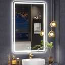 20x28inch LED Bathroom Mirror Rounded Corner Rectangle Frameless, 3 Colors Lighted & Stepless Dimmable Vanity-Mirror-with-Lights, Anti-Fog, Horizontal/Vertical Hanging Wall Mirror