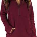 Ladmous Womens Casual Long Sleeve Half Zip Sweatshirt Lapel Drawstring Oversized Pullover Tops with PocketsS-2XL (Red)