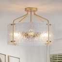 Semi Flush Mount Ceiling Light Fixture,Glass Drum Kitchen Lighting Fixtures Ceiling,18''Gold Modern Light Fixture Chandelier,5-Light Foyer Lighting Fixtures for Living Room Hallway Foyer Porch