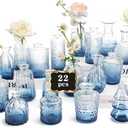 RUCKACE Bud Vases in Bulk 22 Blue Glass Small Vases Flower Vase Bulk for Centerpiece Table Wedding Decorations Home Decor Party(Gradient Blue 22 Pack)