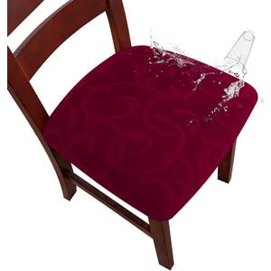 Genina Waterproof Chair Seat Covers Dining Room Chair Covers Stretch Seat Cover for Dinning Room Chair Protector Slipcovers for Kitchen, Hotel (2, Flower Pattern-Wine Red)