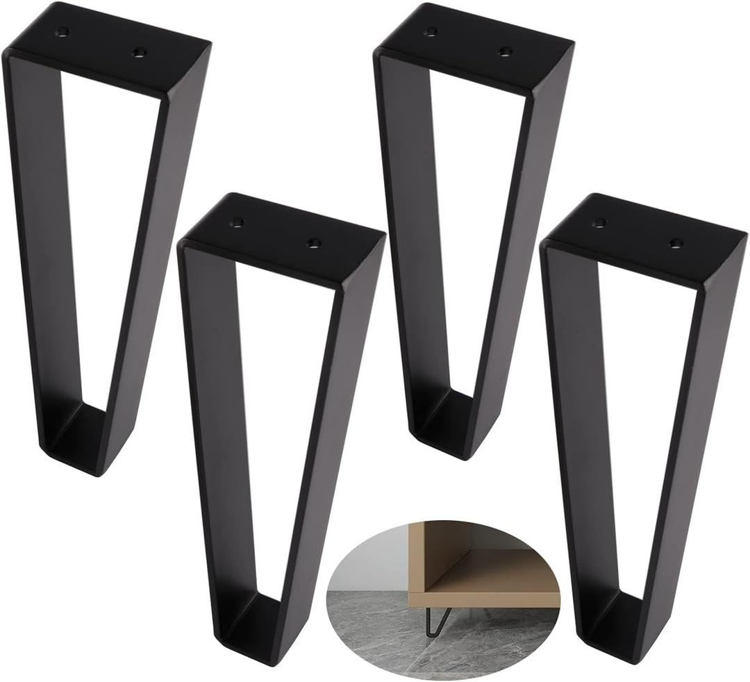 Osring 10 Inch Trapezoid Furniture Legs 4pcs, Solid Steel Furniture Hairpin Leg for Side Table, TV Stand and Cabinet, Black