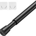 Tension Curtain Rod 26-39 Inch No Drilling Spring Loaded Curtain Rods Adjustable Extendable Tension Rods for Window Closet Bookshelf Kitchen Bathroom, Black