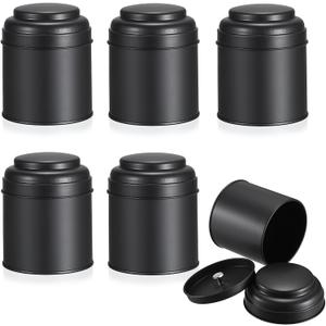 JUXYES 6 Pack Tea Tins Canister with Airtight Double Lids, 8 fl oz Loose Leaf Tea Storage Airtight Kitchen Canisters Tins Can Box for Storage Loose Tea Coffee Herbs and Spices, Black