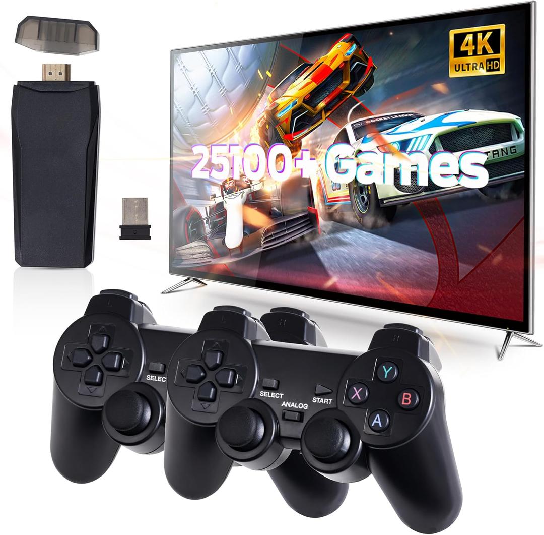 Retro Game Console, Retro Gaming Console, Wireless Retro Game Console, Plug & Play Video TV with 25100+ Built-in Games, 4K HDMI Output, and 2.4GHz Wireless Controller, 9 Classic Emulators (Black)