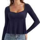 OMKAGI Cute Peplum Babydoll Tops for Women Going Out Double Layer Long Sleeve Shirts (Blue, M)