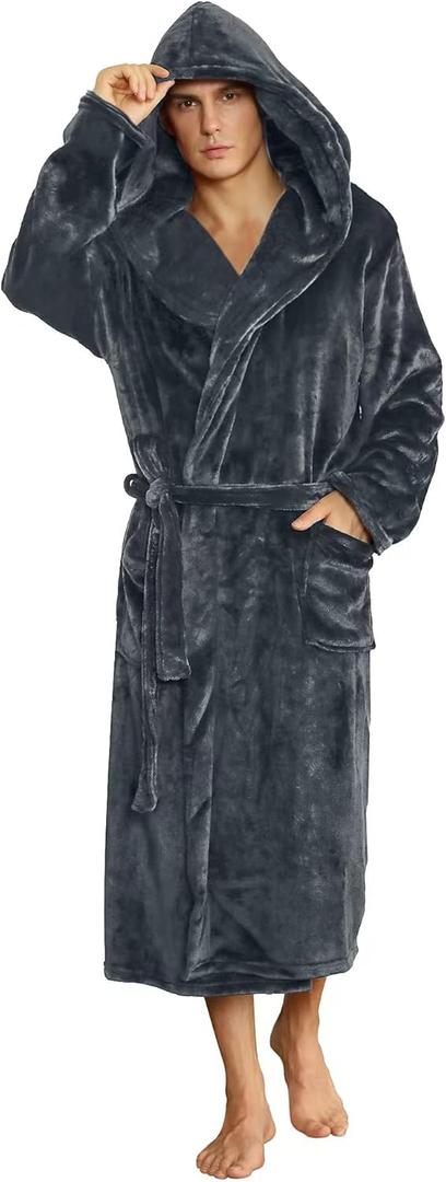 U2SKIIN Mens Hooded Robe, Plush Robes for Men Long Fleece Bathrobe (Large-X-Large)