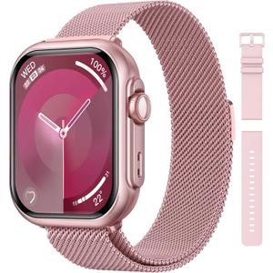 Health Fitness Trackers for Women Men: 100 Day Battery Life Activity Tracker with Answer/Make Call Blood Pressure SpO2 Sleep Heart Rate Monitor 120+ Sports 5ATM Smart Watch for iPhone Rose Pink 2 band