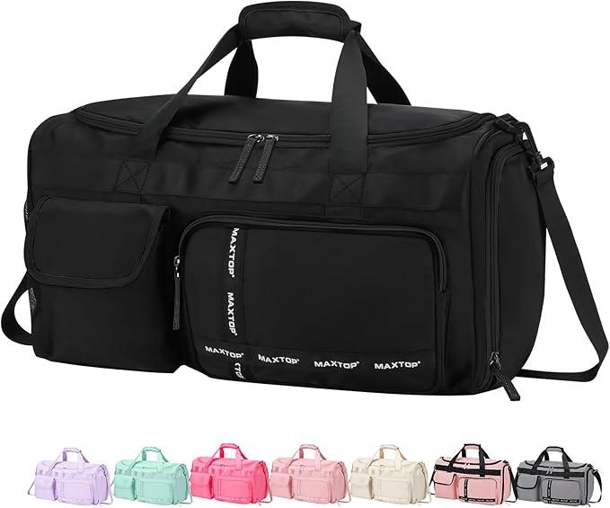 MAXTOP Large Gym Bag for Men Women with Shoe Compartment Wet Dry Separation Black Carry on Duffle Bag for Travel Sports Yoga Fitness Weekend Outdoor Activities