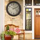 18 Inch Wall Clock, Retro Outdoor Clock Non-Ticking Waterproof Indoor Outdoor Clock with Thermometer, Bronze