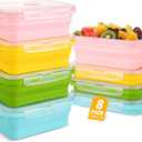 Mifoci Set of 8 Silicone Collapsible Bowls for Camping with Vent Lid 17 oz Silicone Storage Containers for Food Meal Preparation Square Bowl Microwave Freezer Dishwasher Safe (Pink,Yellow,Blue,Green)