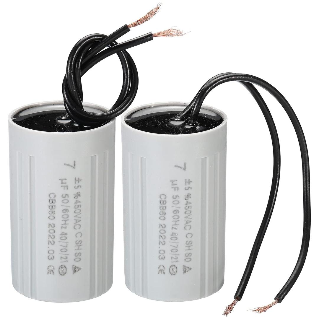 PATIKIL CBB60 7uF Running Capacitor, 2pcs AC 450V 2 Wires 50/60Hz Cylinder 60x35mm for Water Pumps, Washing Machines Motor Start