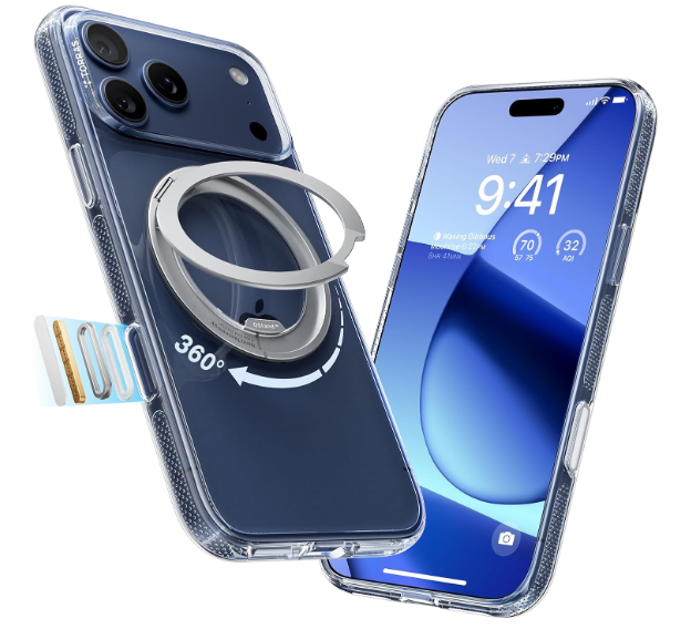 TORRAS Ostand Q3 Spin for iPhone 17 Pro Case Clear, 360 Magnetic Stand, Fit for MagSafe, Camera Control, Builtin Kickstand, 4X MilitaryGrade Shockproof Slim Phone Case for iPhone 17 Pro, 6.3''