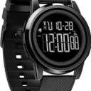 Men Digital Watch Thin Sports Waterproof Outdoor LED Screen Large Face Wrist Watches for Men with Back Light Alarm Date Stopwatch (Black)