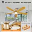 52 Inch Wood Ceiling Fans with Lights and Remote, Low Profile Flush Mount Modern Ceiling Fan with Light, 5 Blades, Dimmable, Wall Switch, Indoor Outdoor Black Ceiling Fan for Bedroom