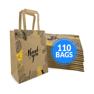 Reli. Paper Bags | 110 Pcs Bulk | 8"x4.5"x10.25" | Paper Thank You Bags | Brown Kraft Handles | Printed Small Thank You Giftbag for Guests | Gifts, Wedding, Merchandise, Business
