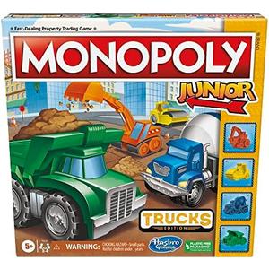 Monopoly Junior Trucks Edition Board Game for Kids Ages 5+, 2-4 Player Kids Games