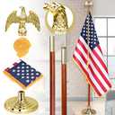 XIFAN Deluxe 7 FT Indoor American Flag and Pole Set - Solid Oak Pole, Metal Eagle Topper, Gold Fringed US Flag, Base Stand, Cord Tassel, for Lobby, Office, Auditorium, Conference Room - 7.6 FT Total