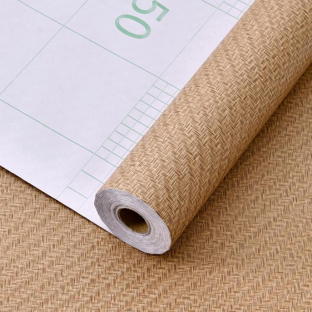 Haimin Wallpaper Textured Contact Paper (24in X 393in) Grasscloth Peel and Stick Faux Linen Wall Paper Decoration Vinyl Film Self Adhesive (Brown)