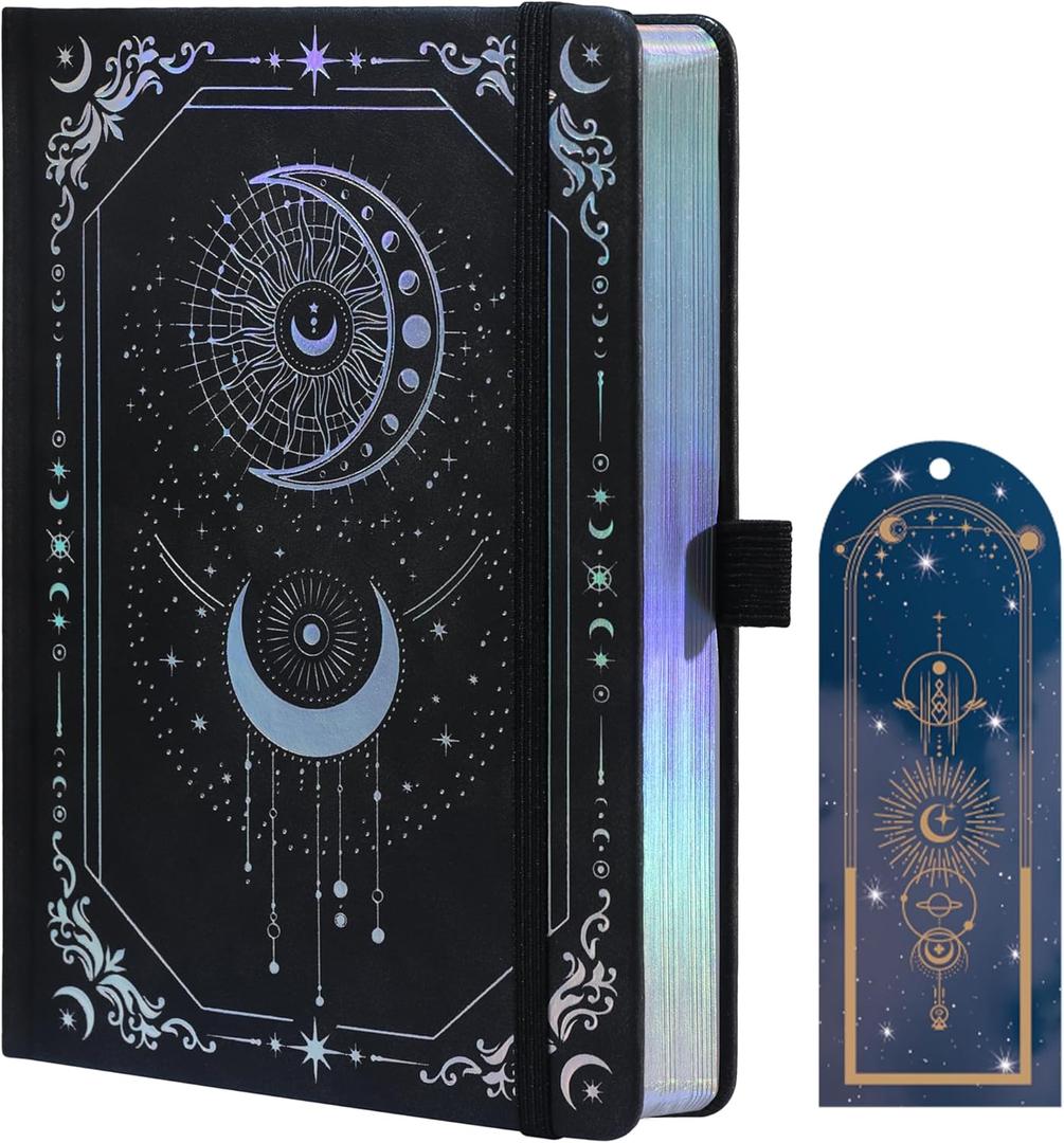 TIEFOSSI Dot Journal, 160gsm 190 Numbered Pages, Diary for Work & Sketching, A5 Hardcover Leather Journal for Writing Women Men (Black Silver)