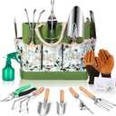 Gardening Tool Set for Women 2025, 10-Piece Heavy Duty Garden Supplies Kit with Greeting Card & Weed Removal Tools | Birthday Gifts for Mom, Plant Lovers (Gardening Hand Tools + Gloves)