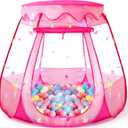 Pop Up Princess Tent with Colorful Star Lights for 1 2 3 Year Old Birthday Gift, 12-18 Months Baby Girl Toys, Foldable Ball Pit with Carrying Bag, Indoor&Outdoor Play Tent for Kids (Pink)