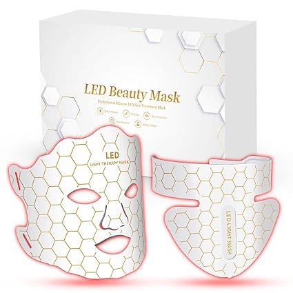 Yahi Red Light Photon Facial & Neck Mask with Remote Control, 7 Custom Modes with Infrared, Portable & Rechargeable with Timer for Home Use, 175 High-Density Light Beads, White