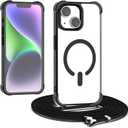 Magnetic Crossbody Lanyard Case for iPhone 13/14, Ultra Clear Case Compatible with MagSafe Shockproof with Strap Adjustable Neck Cord Necklace Cover for iPhone 13/14-Black