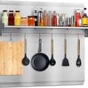 30"x24" Stainless Steel Backsplash for Stove & Hood, Stove Backsplash with Storage Shelf & Hanging Rack, Easy-Clean Kitchen Wall Splash Guard & Protector