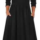 Zeagoo 3/4 Sleeve Women's Dress Casual Flowy A-Line Midi Tshirt Dresses with Pockets Crewneck Vocation Boho Beach Sundress, 2XL