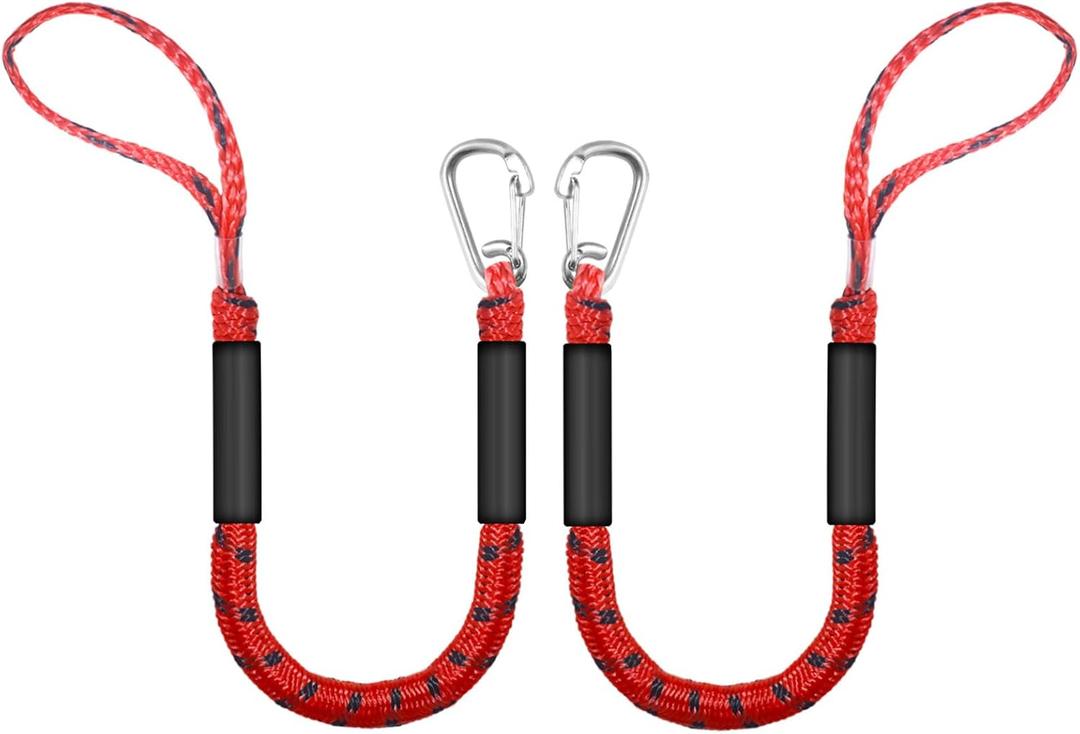 Bungee Dock Lines for Boats, 2 Feet, Pack of 2 (red&Black)