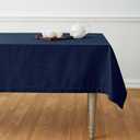 Solino Home Navy Blue Tablecloth 58 x 84 Inch - Cotton Linen Hemstitch Rectangular Tablecloth - Machine Washable Table Cloth for Fall, Autumn, Thanksgiving, Christmas, Holiday