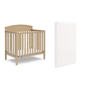 Graco Benton 4-in-1 Convertible Mini Crib with Bonus Crib Mattress GREENGUARD Gold Certified, 2.75-Inch Mattress Included, Baby Crib Converts to Twin Bed, Ideal for Small Spaces (Driftwood)