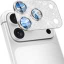 Imluckies for iPhone 17 Pro Max Camera Lens Protector Glitter, [ALL Metal] Tempered Glass Shiny Diamond Camera Cover Plate Sparkle Screen Protection, 9H Anti-Scratch & Easy Install, Bling Sliver